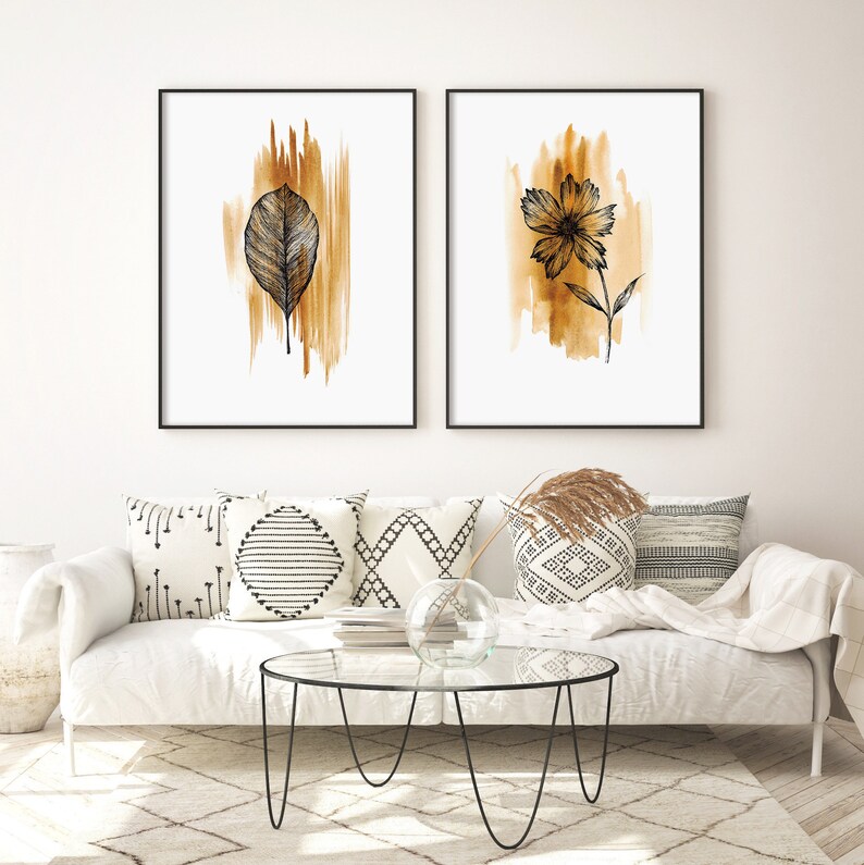 Boho printable wall art set of 2 bathroom wall art floral | Etsy