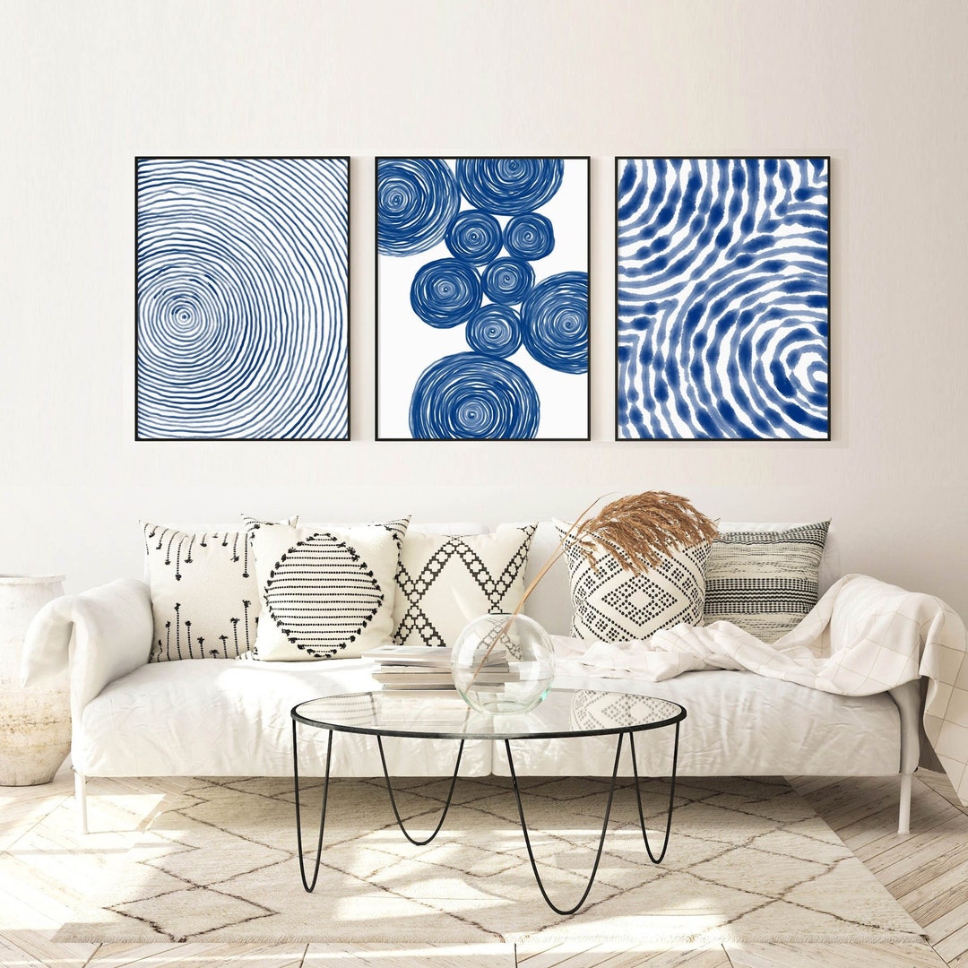 Abstract Art Prints, Living Room Wall Decor, Modern Hallway Decor, Blue ...