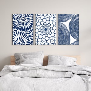 Set of 3 Art Prints Blue, Wall Decor Living Room, Above Couch Wall Art ...