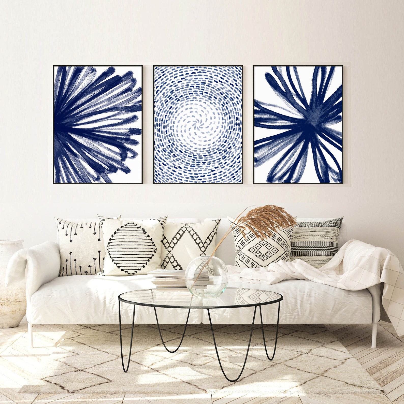 Modern Wall Decor Art Prints, Blue Abstract Wall Art, Bedroom Prints ...