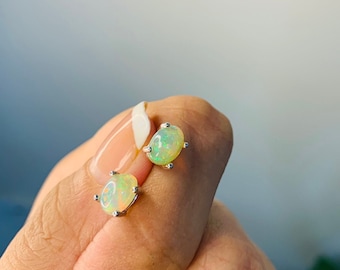 Ethiopian Welo Opal Studs in 925 pure silver, Fire studs, Everyday Jewelry, Natural Chakra Healing Meditation Stones