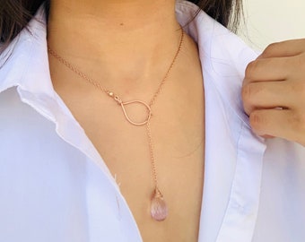 Stellar Necklace, Amethyst Drop Necklace in Rose Gold, Minimal Statement Necklace for everyday