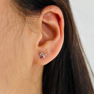 Sterling Silver Bow Stud Earrings | Minimalist Dainty Bow Earrings | Cute Everyday Earrings for Women | Gift for Her