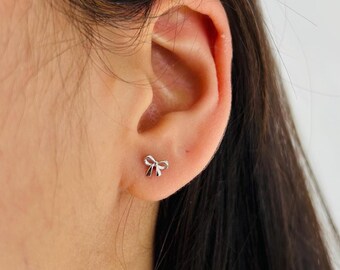 Dainty Sterling Silver Bow Stud Earrings: Minimalist Everyday Jewelry