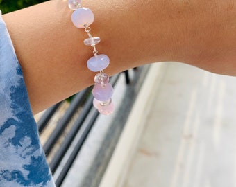 Handmade Lavender Quartz Sterling Silver Beaded Bracelet