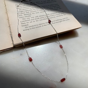 Genuine Garnet Necklace, January Birthstone, Handmade Jewelry, Necklaces for Women, Simple Dainty Necklace, Silver Necklace, Minimalist