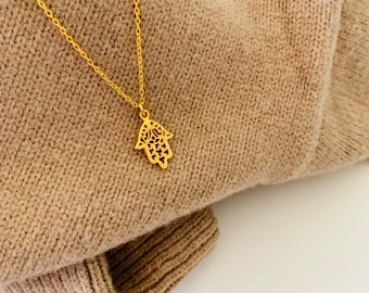 Dainty Sterling Silver Hamsa Hand Necklace, Good Luck Charm