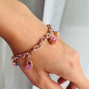 Sterling Silver Fairy Guitar Charms Bracelet, Silver Fairy Bracelet, Sterling Silver Fantasy Fairy Bracelet in Rose Gold