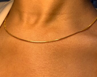 Thin Box Chain in 925 sterling silver with 18k gold / rose gold plating, 16 inches choker chain necklace, Delicate dainty layered necklace