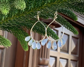 Gemstone Hoop Earrings in Sterling Silver Hoops, Wire Wrap Jewelry, Beaded Handmade Earrings, Gift for her, Women earrings, Gift for wife