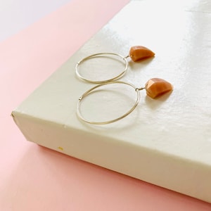 Pink Opal Gemstone Hoop Earrings in Sterling Silver , Birthstone Jewelry , Handmade Earrings , Gift For her image 2