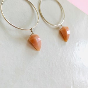 Pink Opal Gemstone Hoop Earrings in Sterling Silver , Birthstone Jewelry , Handmade Earrings , Gift For her image 3