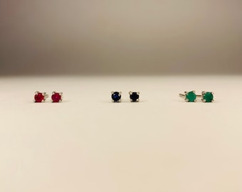 Mini Gemstone Studs, Dainty Minimalist stud earrings, Birthstone studs, 925 Sterling Silver skin friendly studs