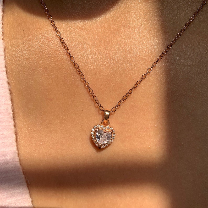 Mini Heart necklace in sterling silver with rose gold plating, elegant and dainty valentine's day necklace, Everyday cute pendant necklace image 2