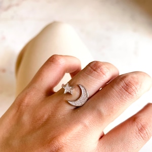 Celestial ring, cresent moon star ring, open rings, stacking rings, Moon star ring, wedding ring gift, Best gift for your love, jewelry gift