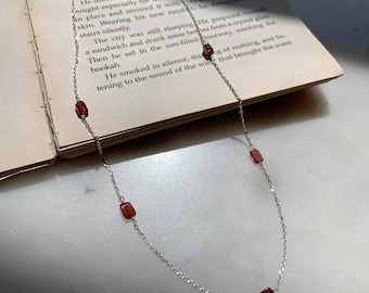 Dainty Garnet Necklace, 925 Sterling Silver, Handmade Jewelry