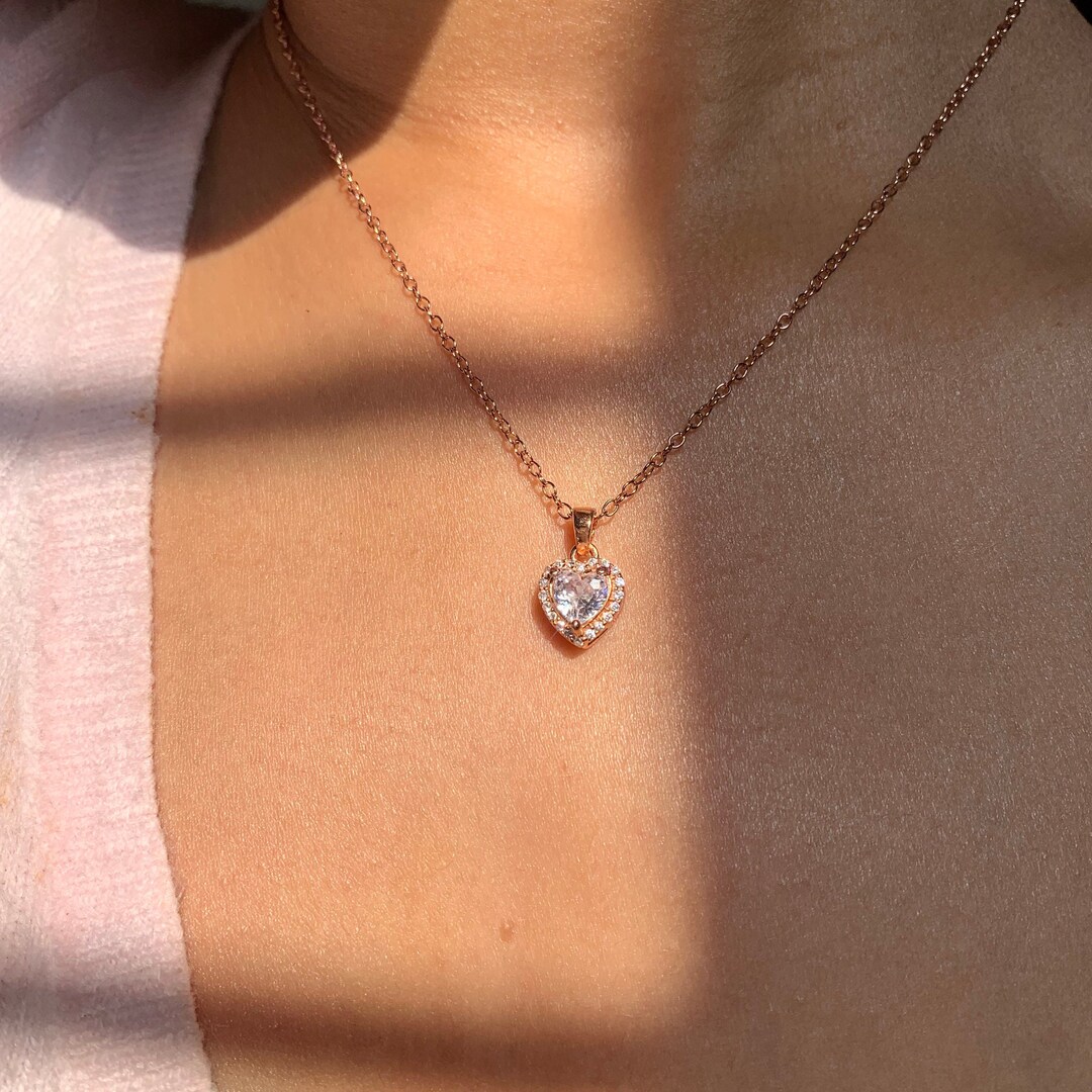 Buy Mini Heart Necklace in Sterling Silver With Rose Gold Plating, Elegant  and Dainty Valentine's Day Necklace, Everyday Cute Pendant Necklace Online 