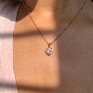 Mini Heart necklace in sterling silver with rose gold plating, elegant and dainty valentine's day necklace, Everyday cute pendant necklace image 1