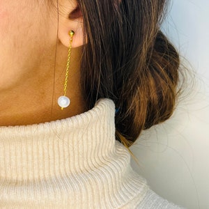 Pearl Drop Earrings in Gold | Pearl Dangle Earrings | Wedding & Party Earrings | Minimal and Dainty Earrings | Hypoallergenic