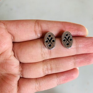 Sterling Silver Oval Studs / Small Oval Stud Earrings / Plain Oval Cross Studs / Butterfly Back / Flat Stud Studs / Shiny Silver Oval Stud