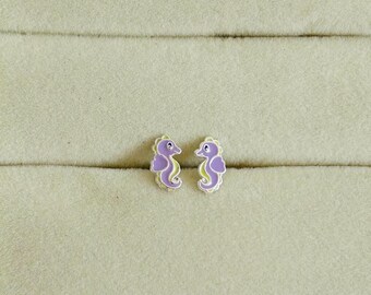 Sterling Silver Seahorse Studs | Enamel Hypoallergenic Earrings