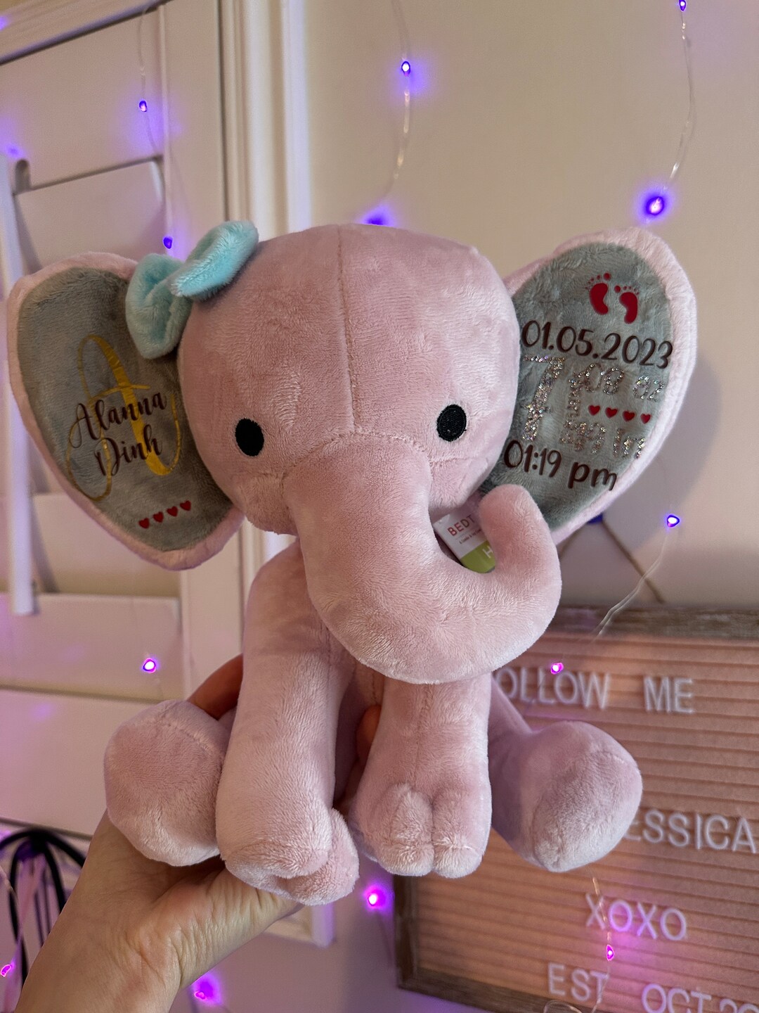 Customized Gray and Pink Elephant Gift for New Born Stuffed Etsy