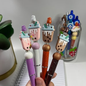 Boba,  Beaded Pen, Free Pen Refill, Glitter Pen, Pretty Pens, Silicone Beads, Stackable Beads, DIY, Work Pen