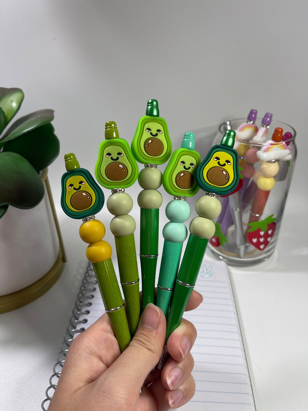 Avocado, Beaded Pen, Free Pen Refill, Glitter Pen, Pretty Pens