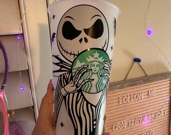 Jack Skell Logo Wrap, Halloween 24 oz Reusable Cup ,Pretty Inspired Gifts, Personalized Gifts, Starbucks Cup ,Free Gift With Purchase