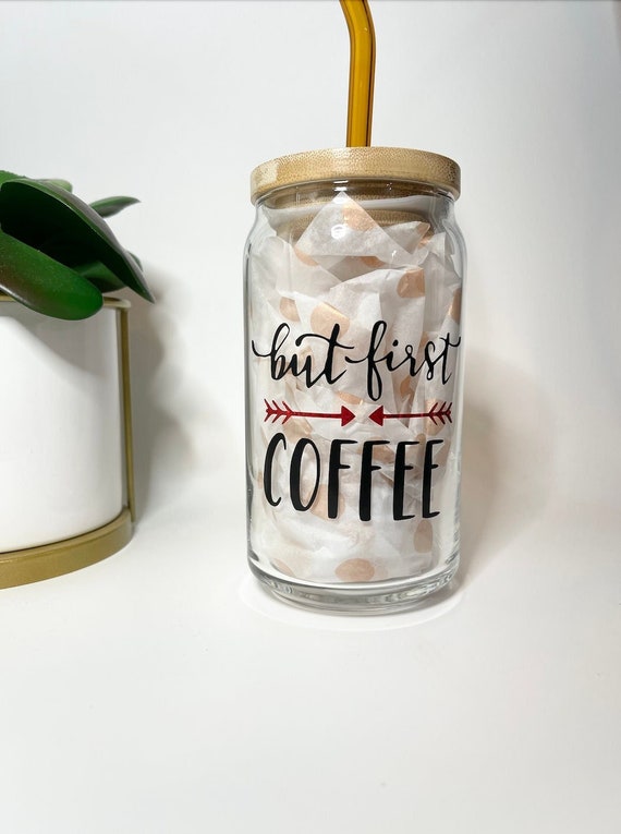 Iced Coffee Glass Cup With Dome Lid and Glass Straw Personalized Coffee Cups  Boba Glass Cups Aesthetic Coffee Cups Gifts for Her 