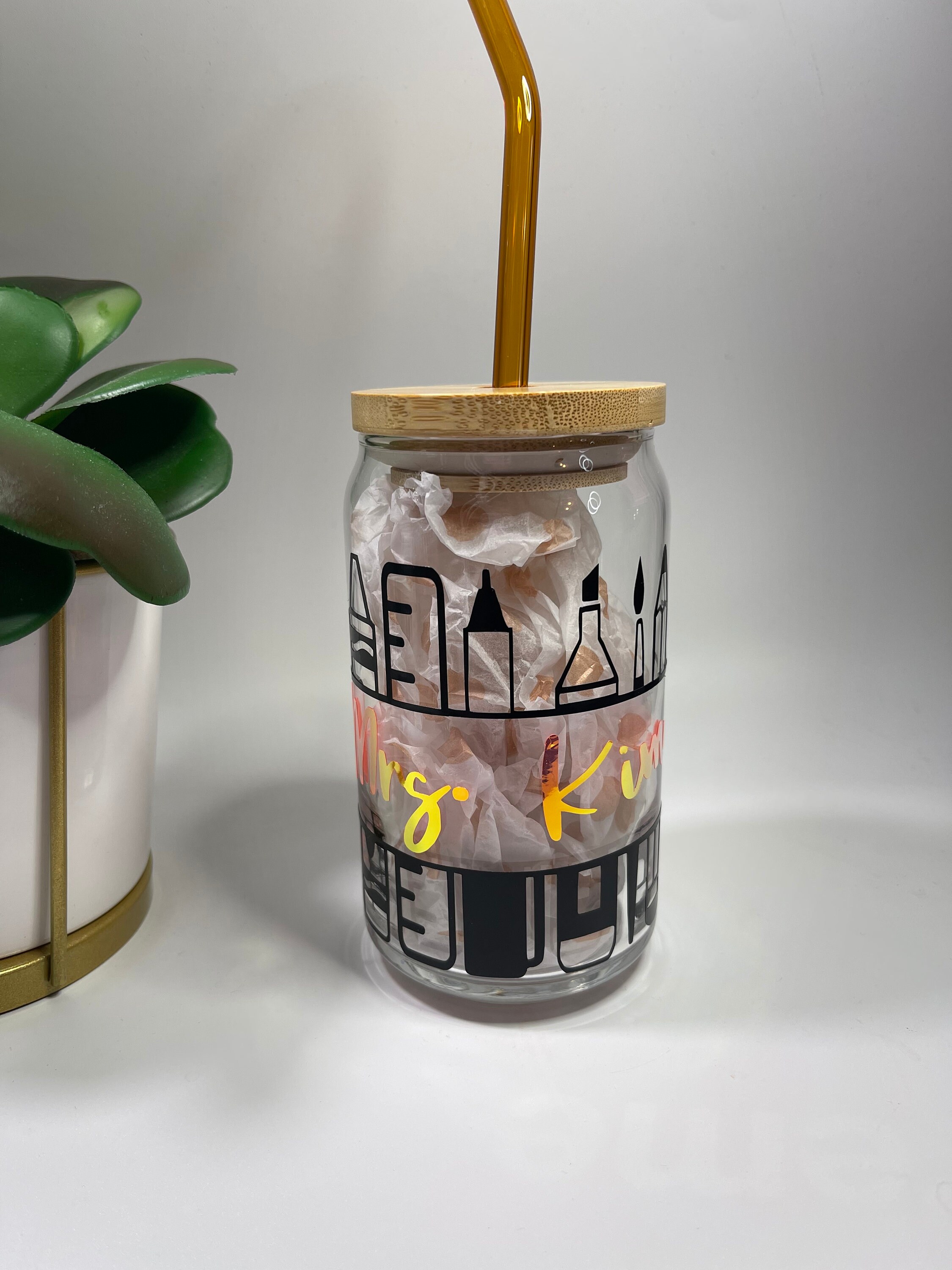 Geosar Set Of 8 Teacher Appreciation Glass Cup Gift Bulk 16 Oz Thank You Glass Jar Tumbler Mug With Handle Lid And Straw Drinking Bottle