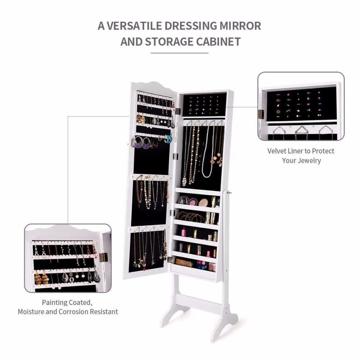 Giantex Mirrored Lockable Jewelry Armoire Organizer Etsy