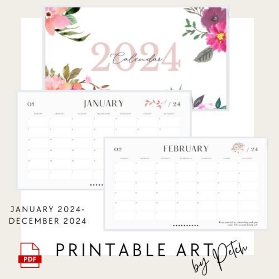 Printable Floral Calendar 2024 PDF Etsy