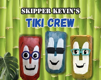 Sculptures Tiki de la taille d'une étagère - Membres de l'équipage Tiki du skipper Kevin