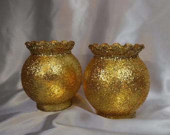 Juego de jarrones dorados con burbujas y purpurina (14 cm). Ideal para ocasiones especiales, decoración del hogar, centros de mesa, cumpleaños, bodas, cenas y aniversarios.