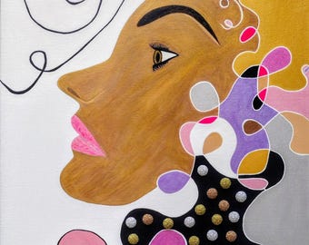 La complejidad de una reina Pintura, Arte mural, Obra de arte, Arte figurativo, Diseño moderno, Metálico, Decoración del hogar, Colores pastel, Arte dramático