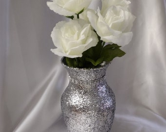 Jarrón plateado brillante de 8 pulgadas. Ideal para ocasiones especiales, decoración del hogar, centros de mesa, cumpleaños, bodas, cenas, aniversarios, etc.