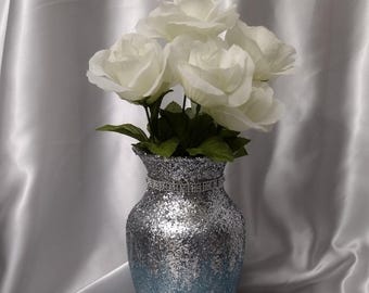 Jarrón de purpurina bicolor de 20 cm. Ocasiones especiales, decoración del hogar, centros de mesa, cumpleaños, bodas, cenas, aniversarios, florero.