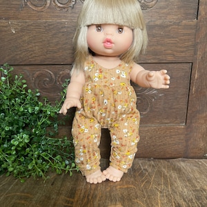 Doll Clothes - Miniland 38cm | 15" | Minikane 34cm | 13" | Handmade | Romper | Colorful | Golden | Yellow and White Flowers | Floral Fabric