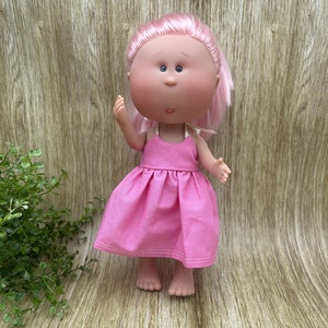 Doll Clothes - Mia 12&quot; | Nines d&#39;Onil | Handmade | Sundress | Cotton Fabric | Spring | Summer | Pink | Pink Sundress