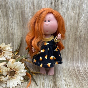 Doll Clothes - Mia 12&quot; | Nines d&#39;Onil | Handmade | Dress | Autumn | Black | Orange and White Candy Corn