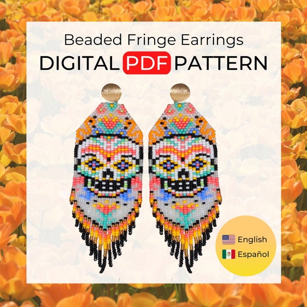 Skull beaded earrings pattern | PDF Digital download seed bead pattern | instant downloading | fringe earrings pattern