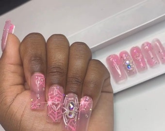 Crystal Spider Halloween Nails