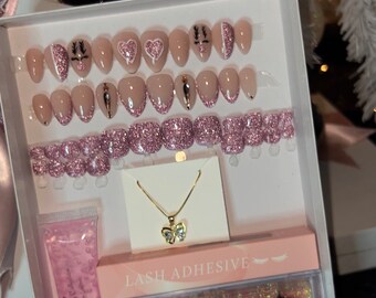 Pink glitter Christmas press on nails