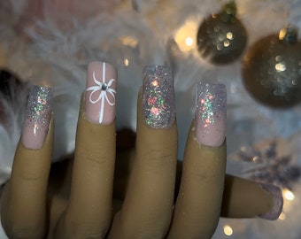 Purple glitter Christmas press on nails