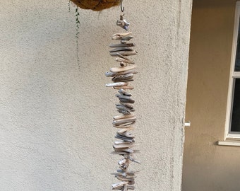 Stacked Driftwood Hanging Decor, 3 Shell Decorated, Outdoor use, Patio, Found Driftwood, Ventura, CA