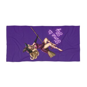 Playful Witch Beach Towel, Fun Summer Towel, Witchy Pool Accessory, Coastal Adventure Towel, Halloween Beach Use, Charming Gift Idea
