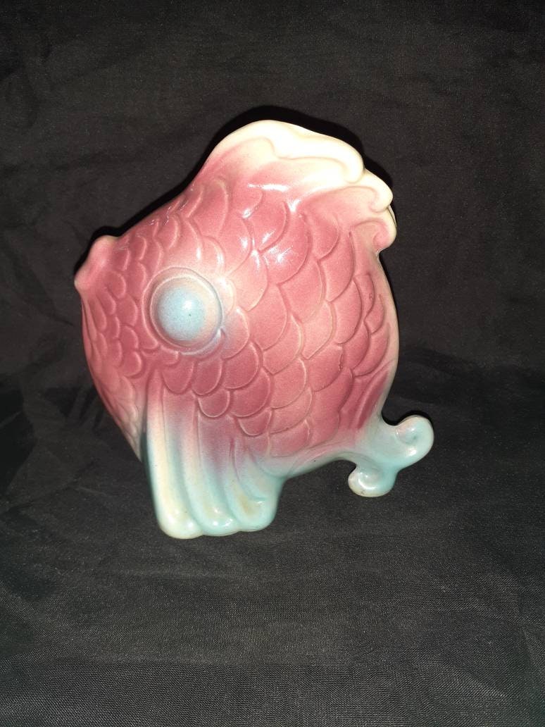 Vintage Ceramic Pink and Blue Fish Vase Etsy