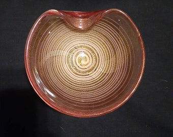 Murano Pink Glass Bowl with Adventurine and White Swirl