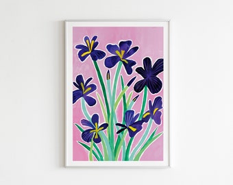 A4 / A3 Purple Iris Flowers Watercolour Art Print